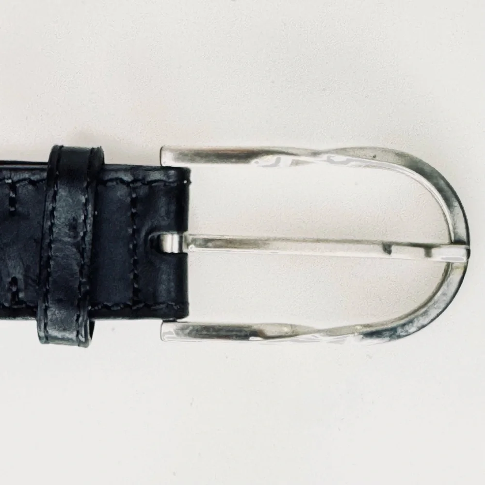 Giorgio Armani Black Braided Woven Leather Belt Silver Buckle
